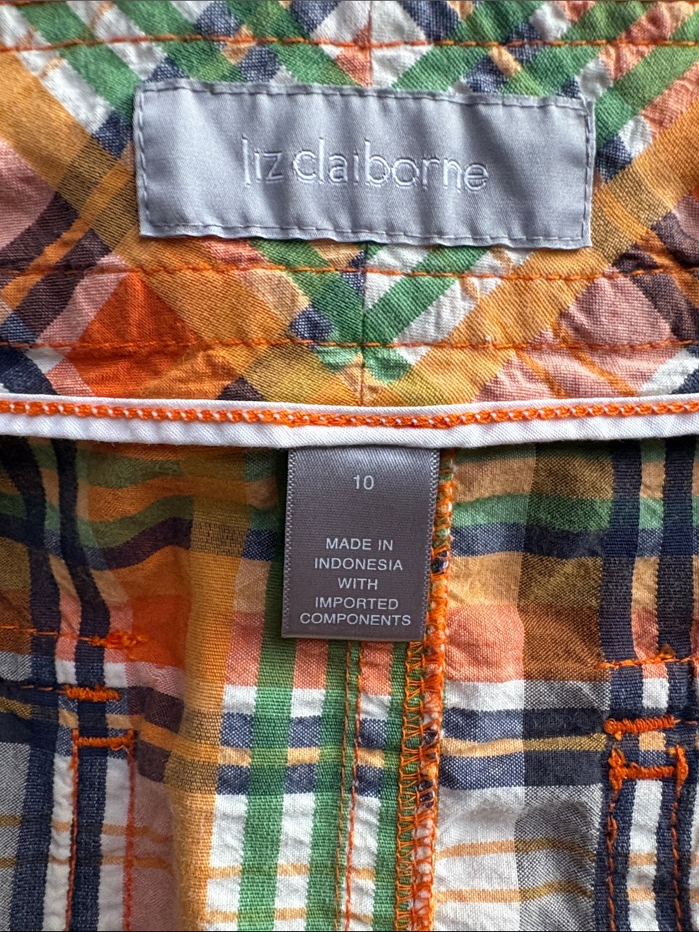 Liz Claiborne Retro Preppy Madras Plaid Knee-length Skirt Orange Green size 10 - Picture 6 of 10